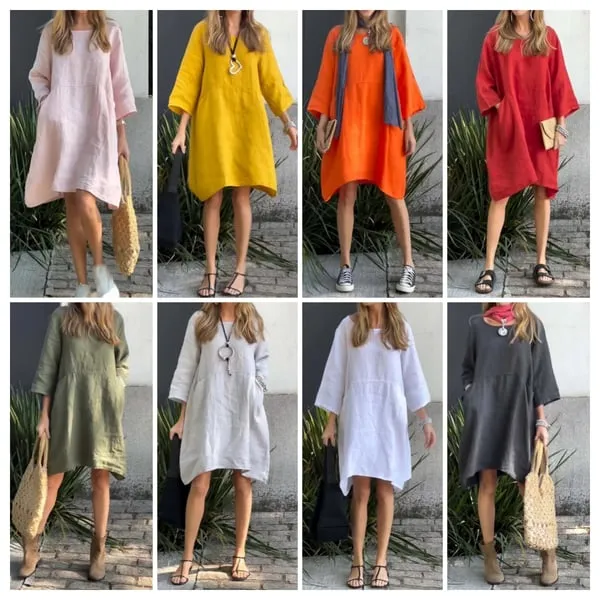 Spring SpecialsCasual solid color cotton and linen dress