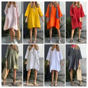 Spring SpecialsCasual solid color cotton and linen dress