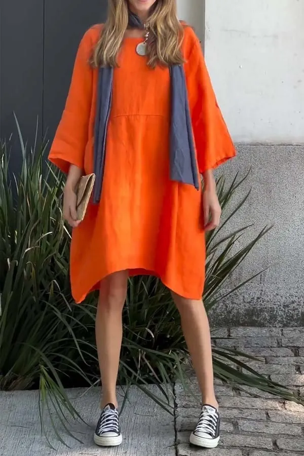 Spring SpecialsCasual solid color cotton and linen dress