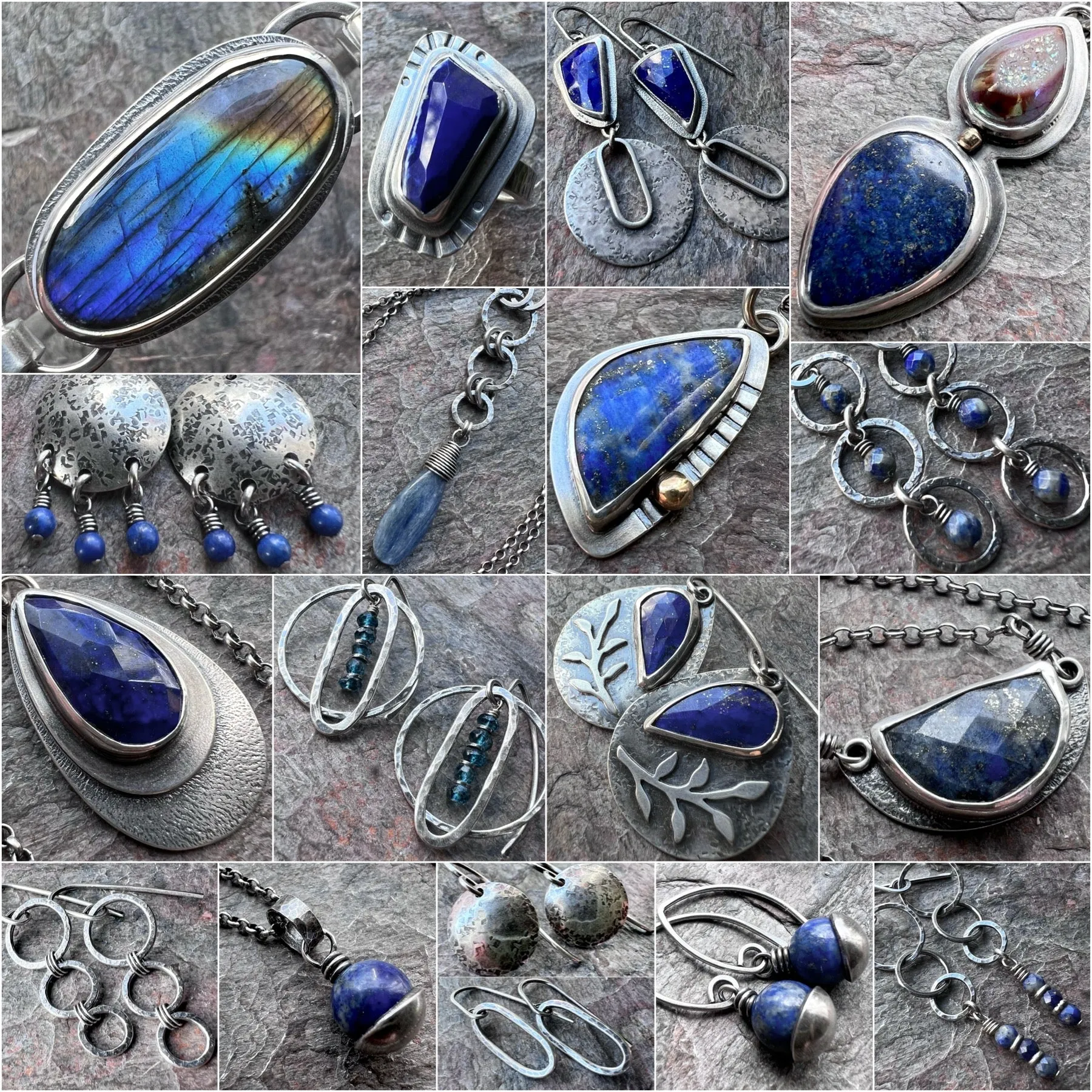 Sterling Silver Lapis Earrings Beaded Genuine Lapis Lazuli and Silver Circle Blue Dangle Earrings