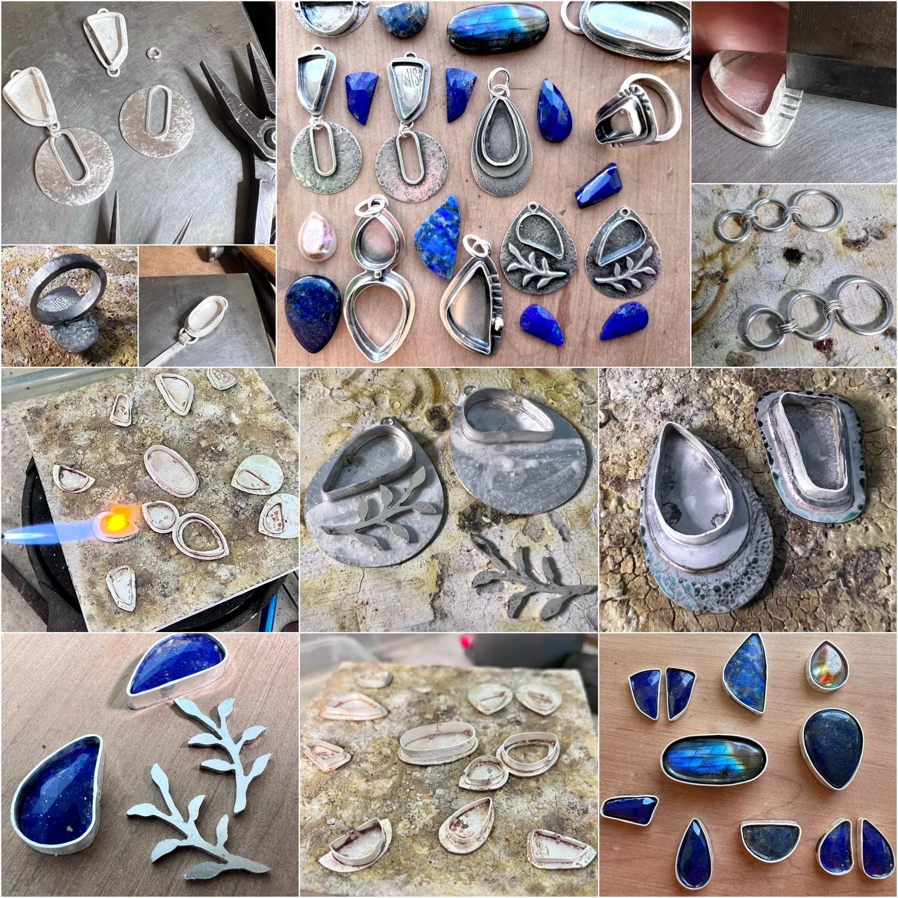 Sterling Silver Lapis Earrings Beaded Genuine Lapis Lazuli and Silver Circle Blue Dangle Earrings