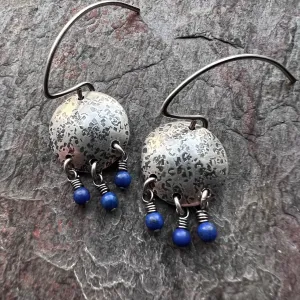 Sterling Silver Lapis Earrings Beaded Genuine Lapis Lazuli and Silver Circle Blue Dangle Earrings