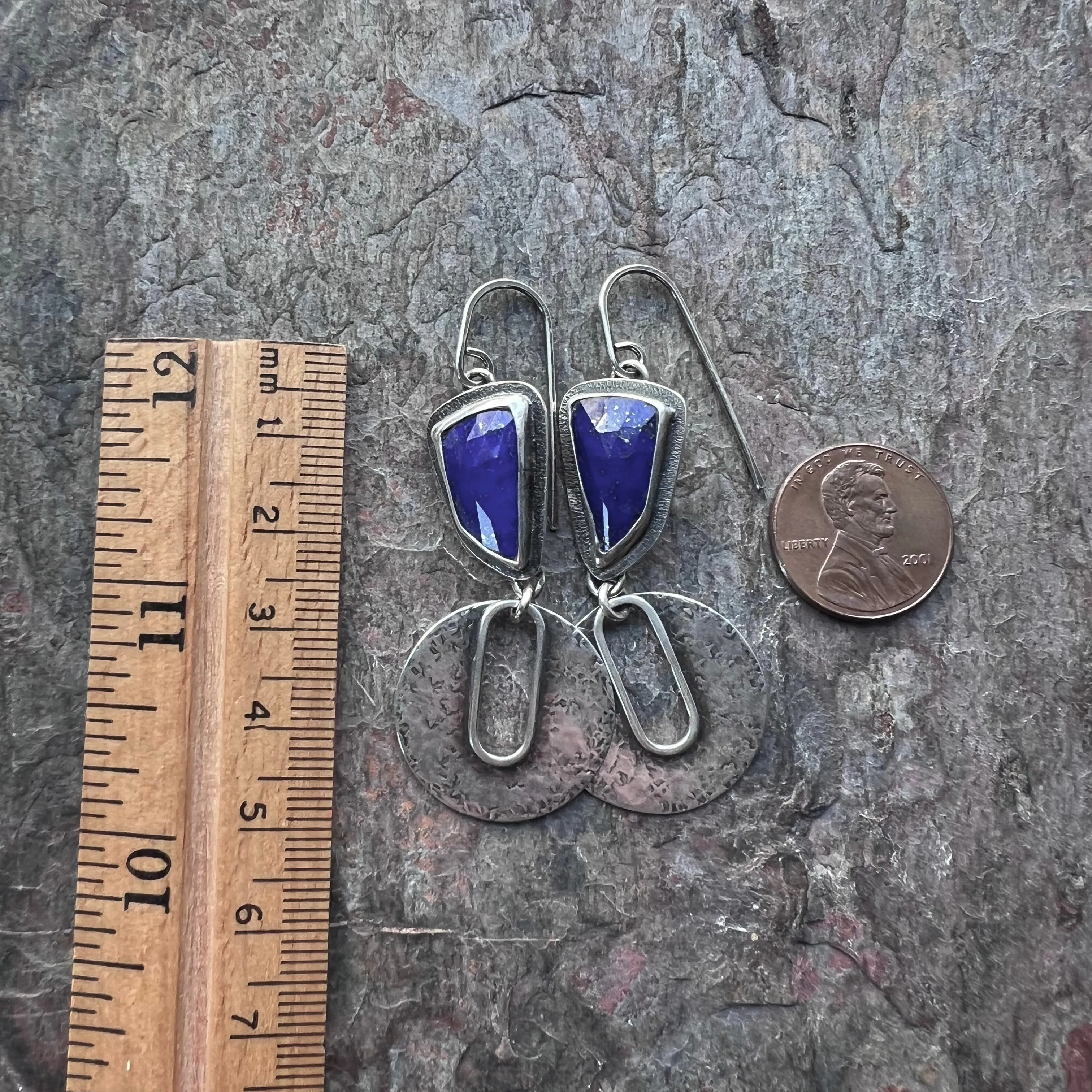 Sterling Silver Lapis Earrings Genuine Lapis Lazuli Blue Natural Stone Modern Statement Earrings One of a Kind