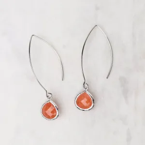 Sterling Silver Long Papaya Jade Crystal Drop Earrings