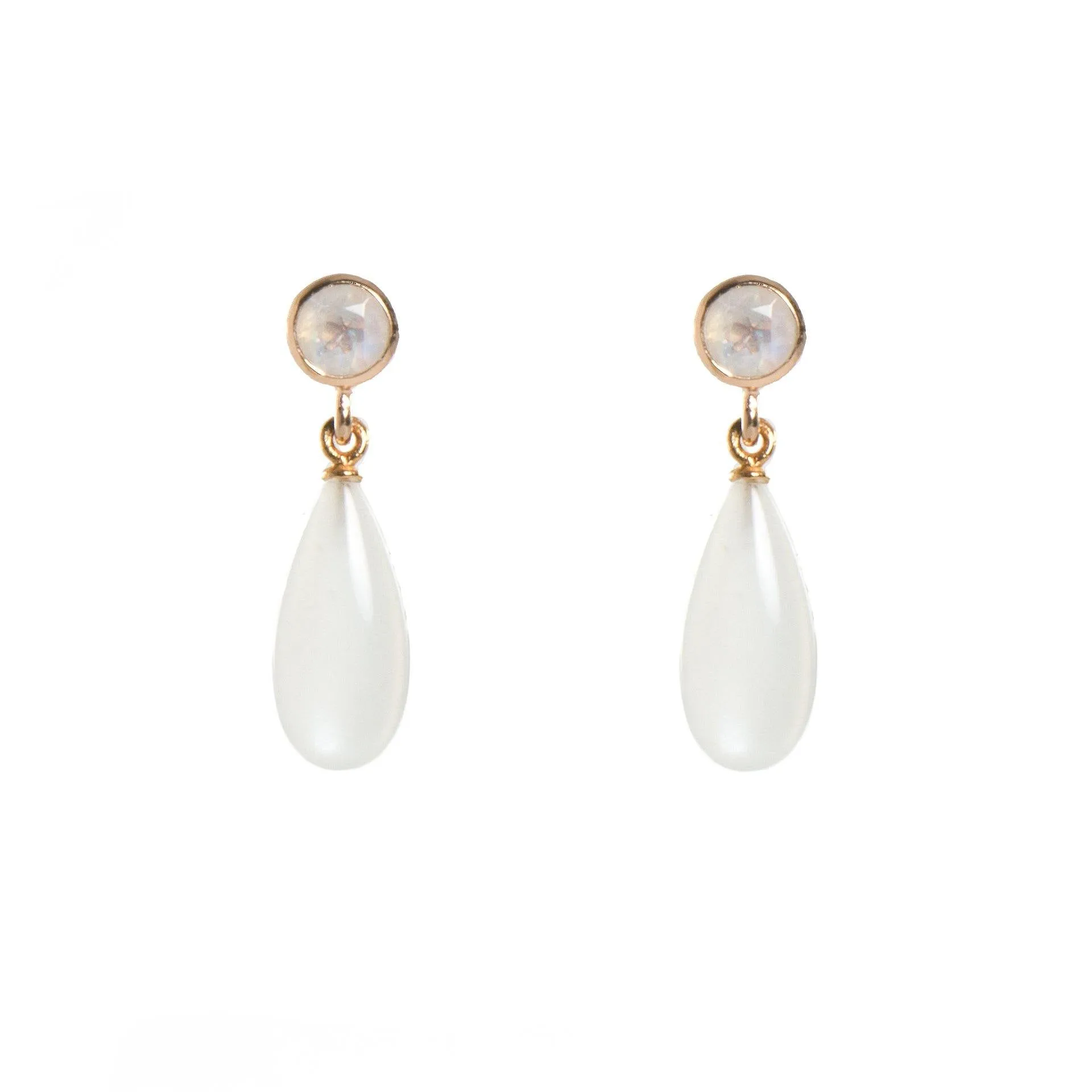 Stud Drop Rainbow Moonstone and Rainbow Moonstone Polished Earrings 24K Fair Trade Gold Vermeil