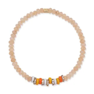 TAI Semi-Precious Stretch Bracelet with Colored and CZ Rondelles - Peach Moonstone