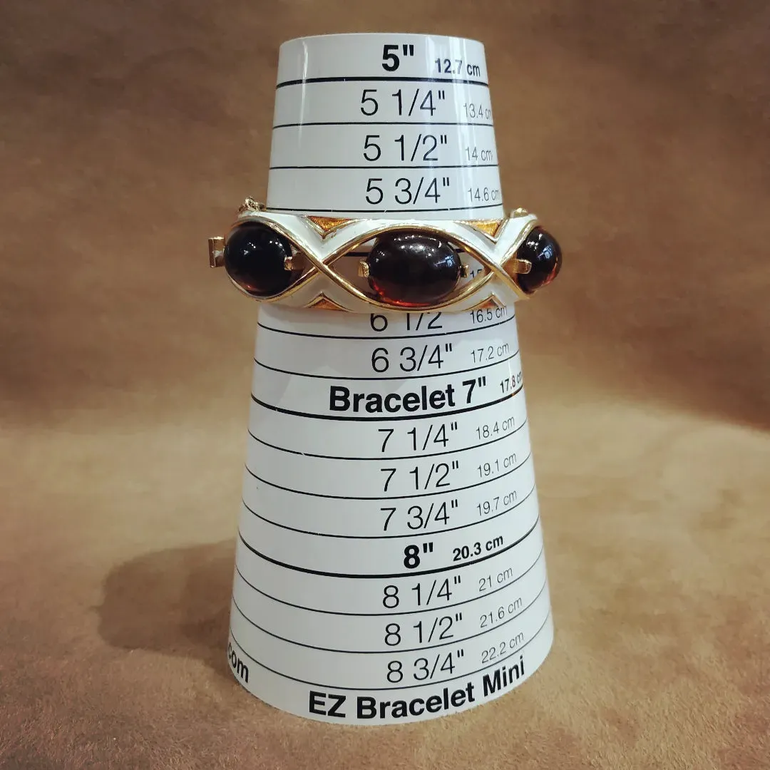 Trifari white enamel Amber brown clamper bangle