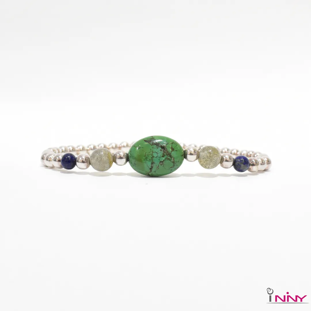 Turquoise & Jade Silver Bracelet