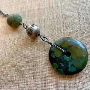 Turquoise Donut with Antique Silver Necklace