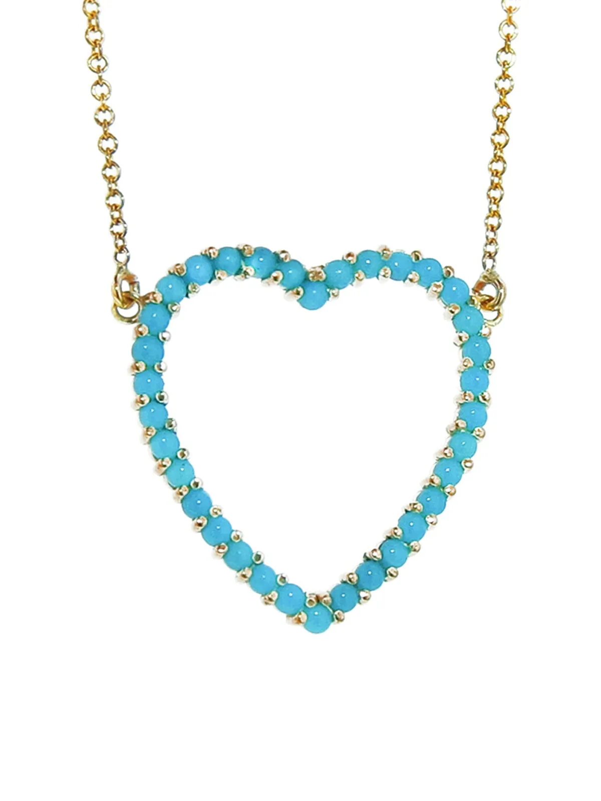 Turquoise Large Open Heart Yellow Gold Necklace