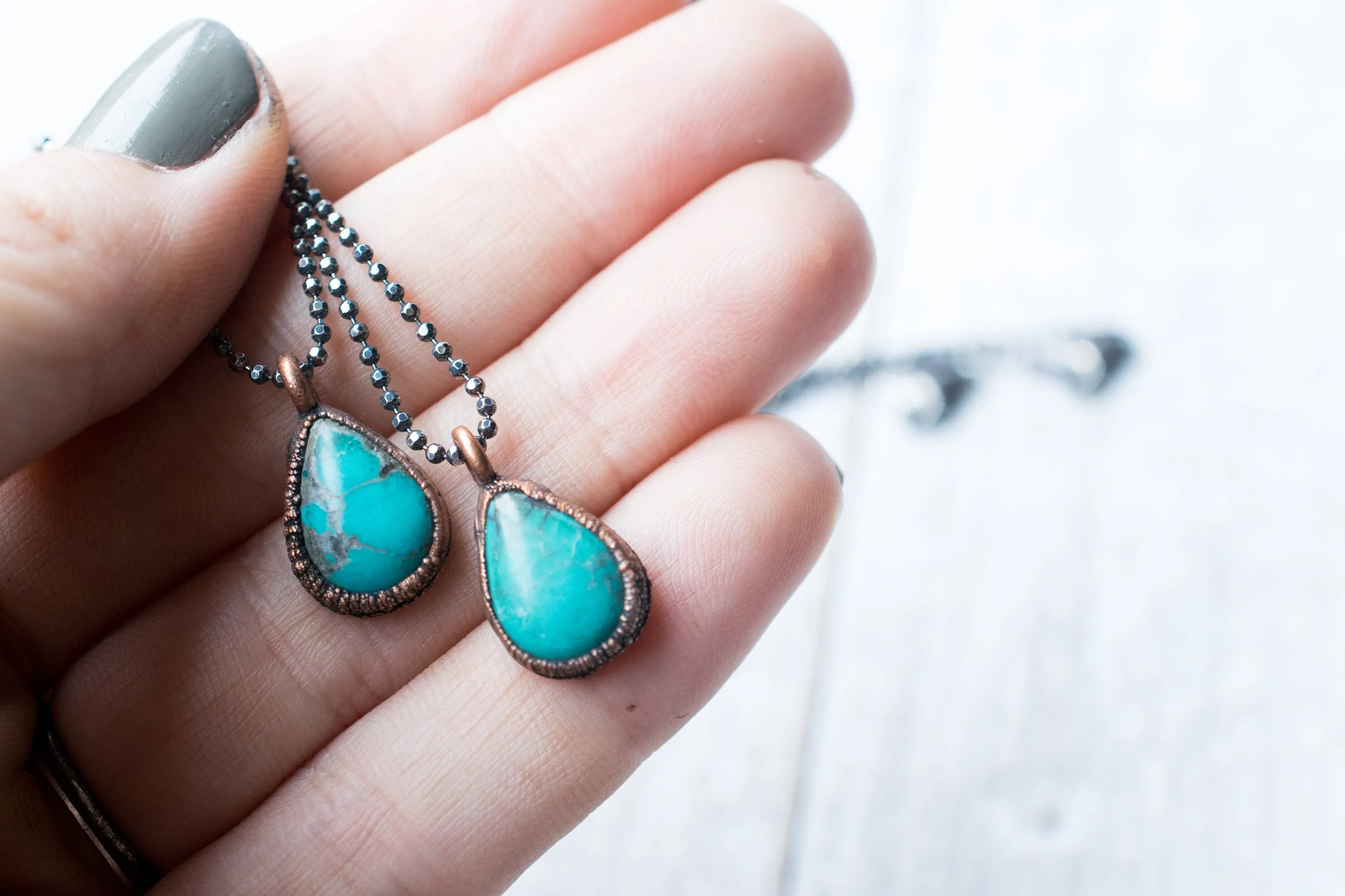 Turquoise teardrop necklace | Raw turquoise jewelry