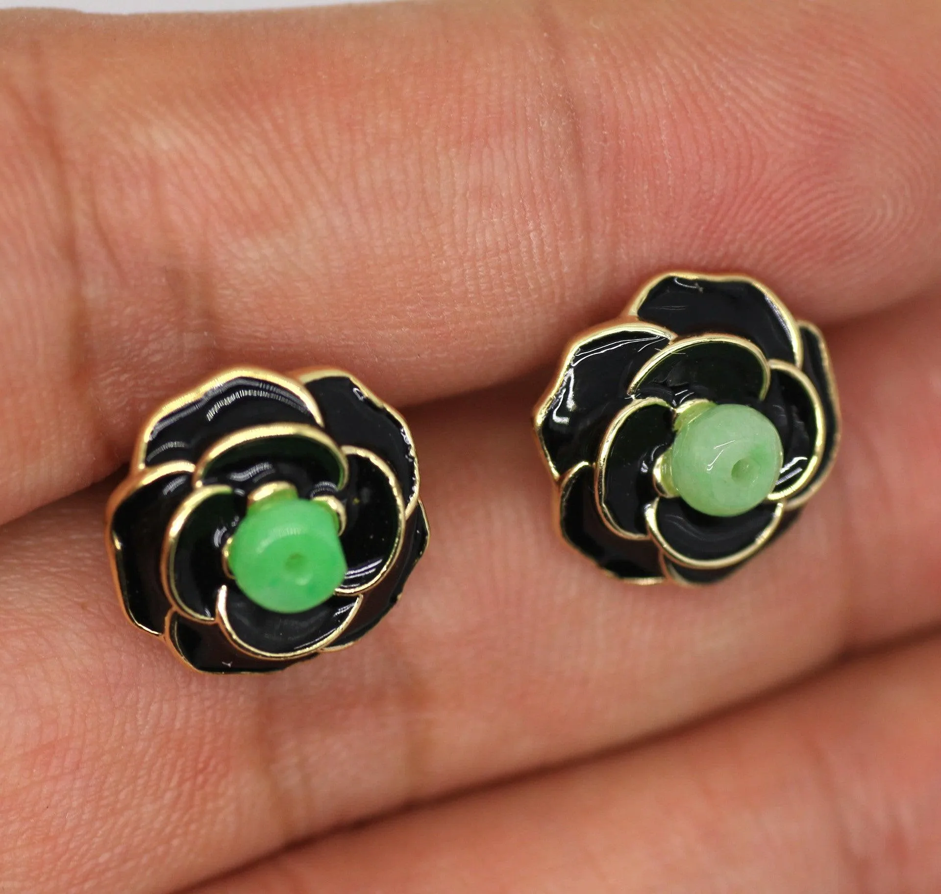 Type A Jadeite Jade Earrings s925 Silver Inlay U2-FZIH-DUIN