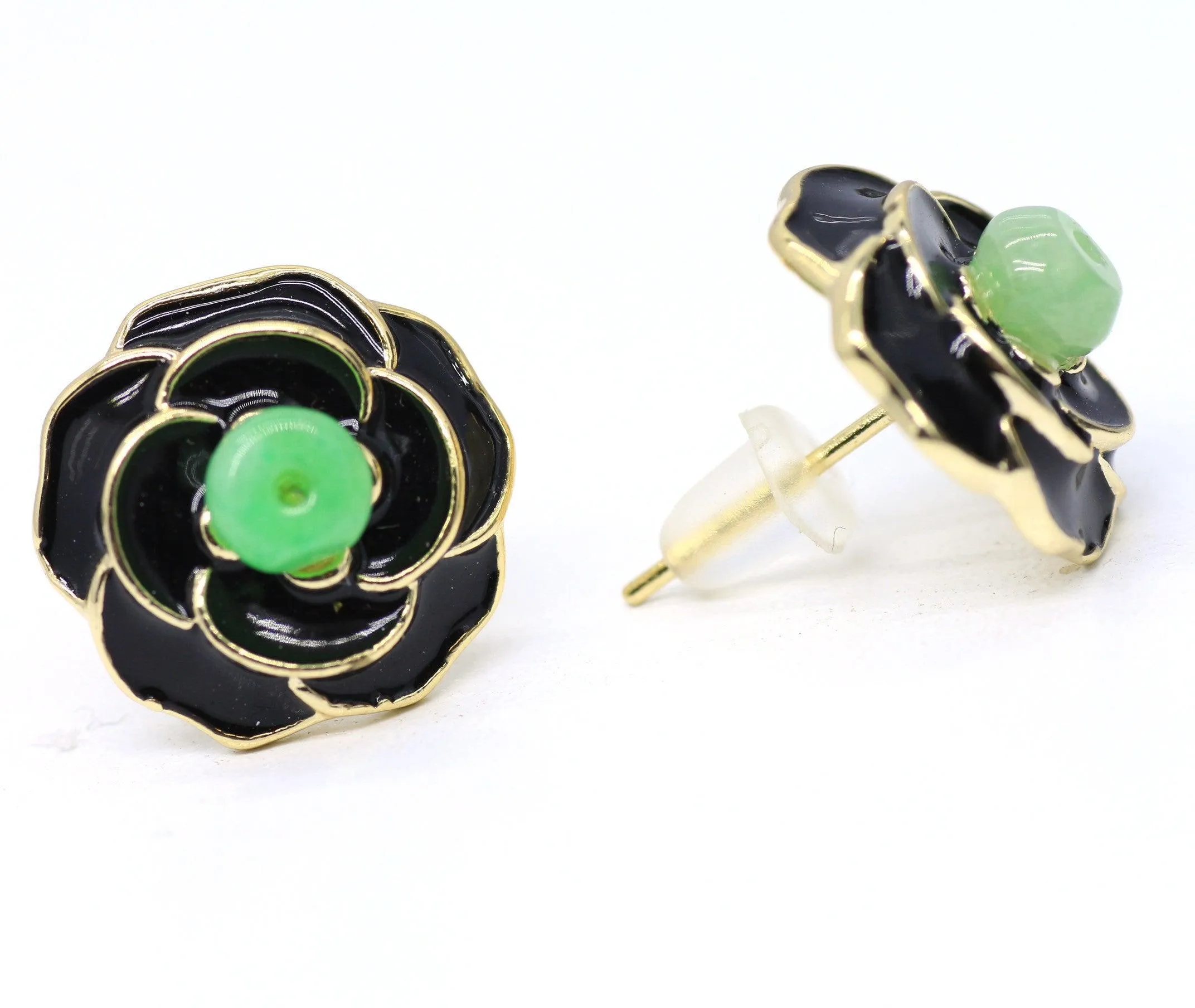 Type A Jadeite Jade Earrings s925 Silver Inlay U2-FZIH-DUIN