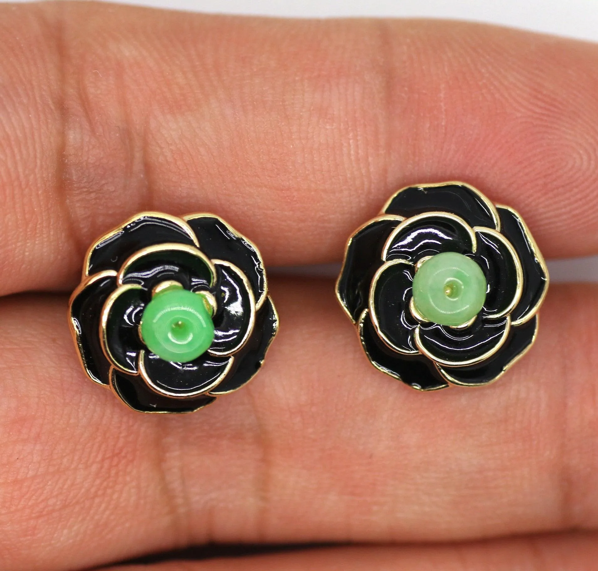 Type A Jadeite Jade Earrings s925 Silver Inlay U2-FZIH-DUIN