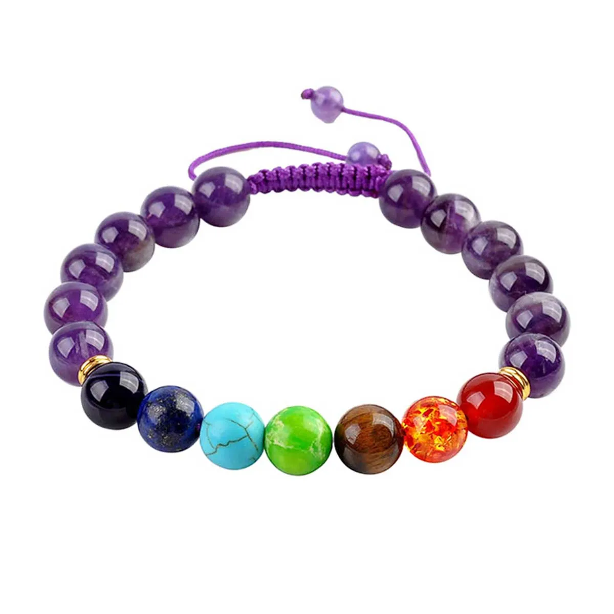 Unisex 7 Chakra Gemstone Quartz Beads Adjustable Bracelet | Jovivi