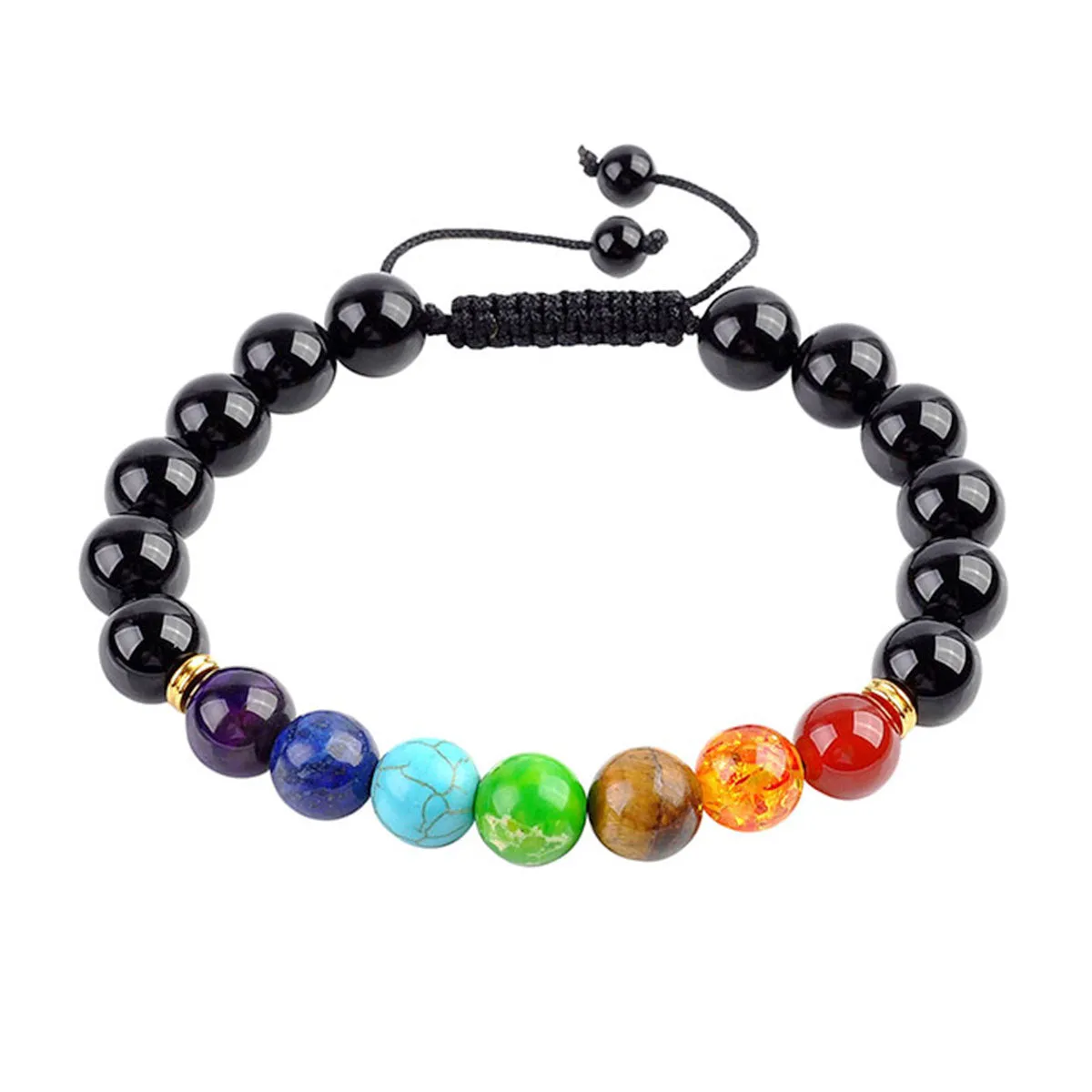 Unisex 7 Chakra Gemstone Quartz Beads Adjustable Bracelet | Jovivi