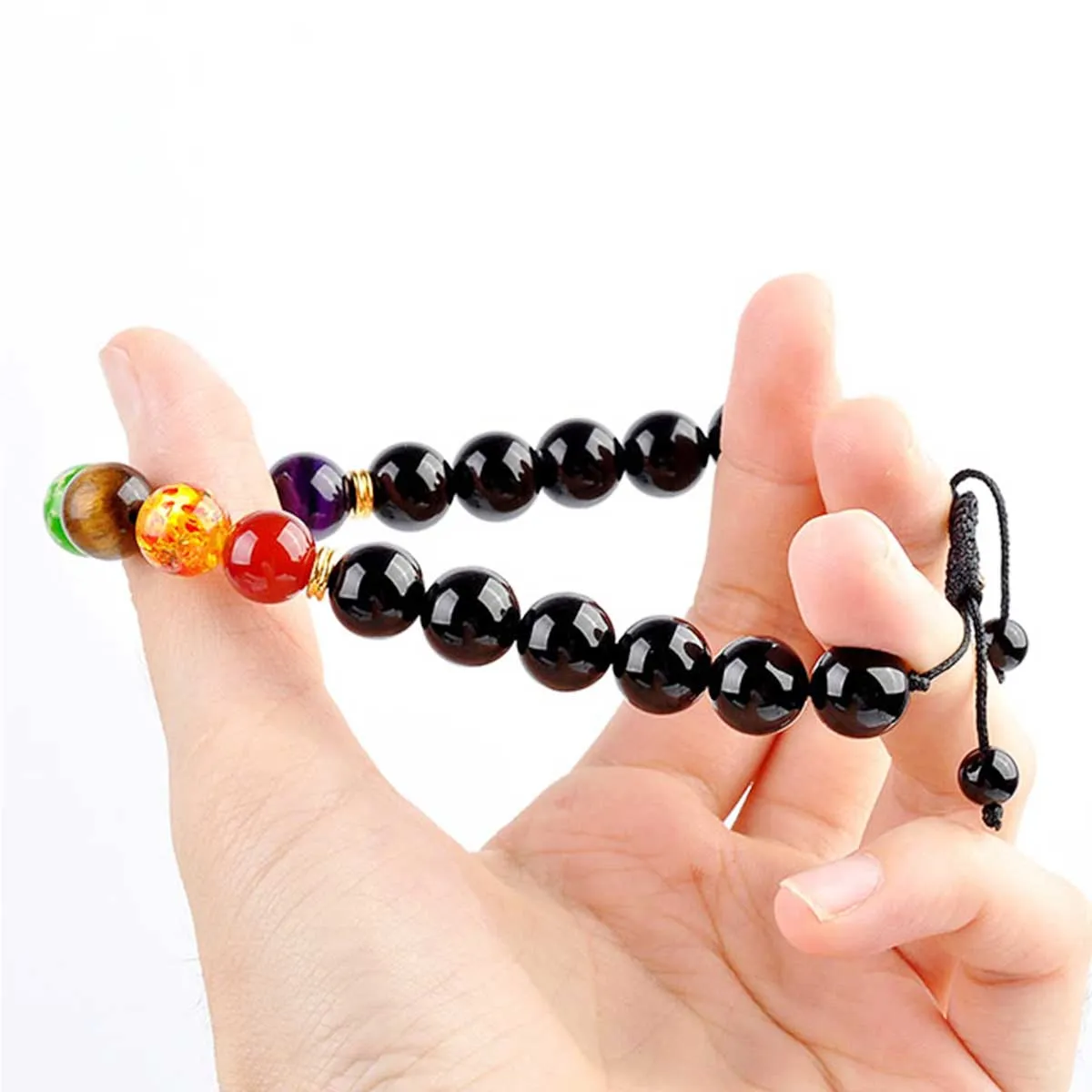 Unisex 7 Chakra Gemstone Quartz Beads Adjustable Bracelet | Jovivi
