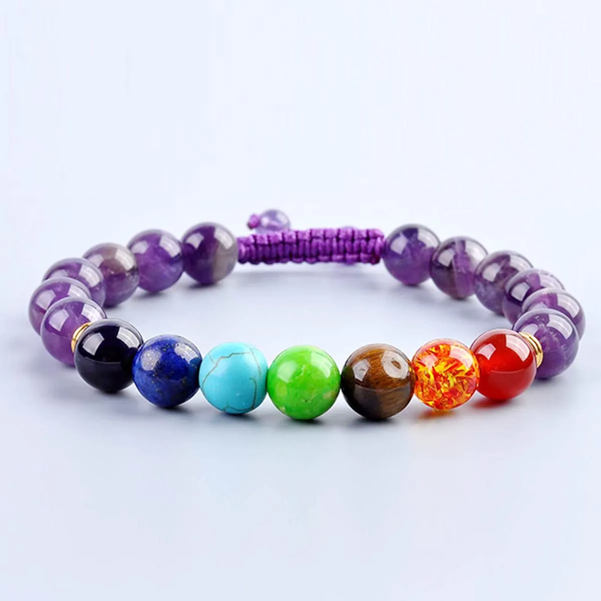 Unisex 7 Chakra Gemstone Quartz Beads Adjustable Bracelet | Jovivi