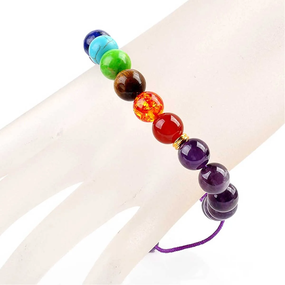Unisex 7 Chakra Gemstone Quartz Beads Adjustable Bracelet | Jovivi