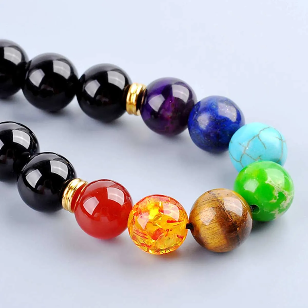 Unisex 7 Chakra Gemstone Quartz Beads Adjustable Bracelet | Jovivi