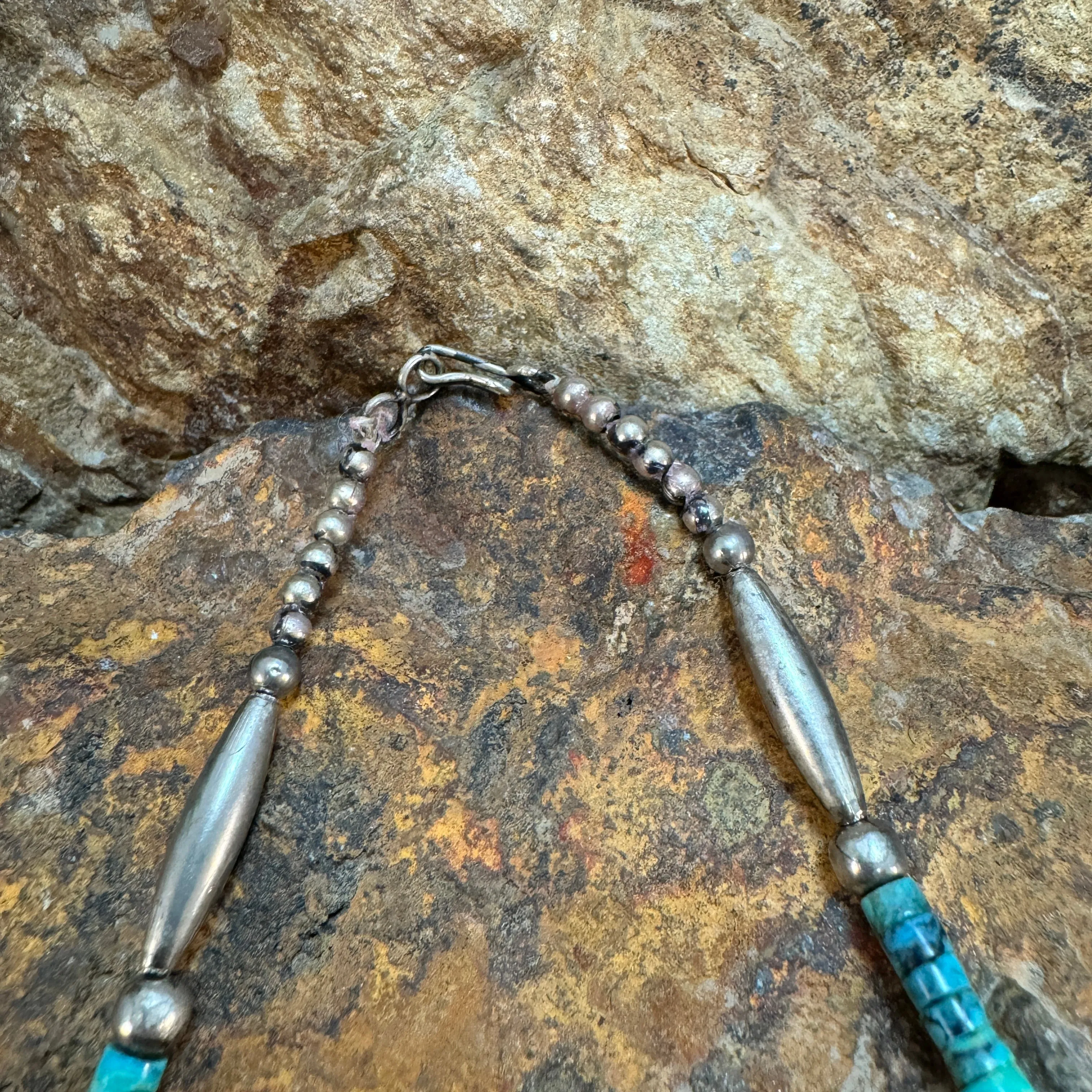 Vintage 23" Single Strand Turquoise and Shell Heishi Beaded Necklace - Estate Jewelry
