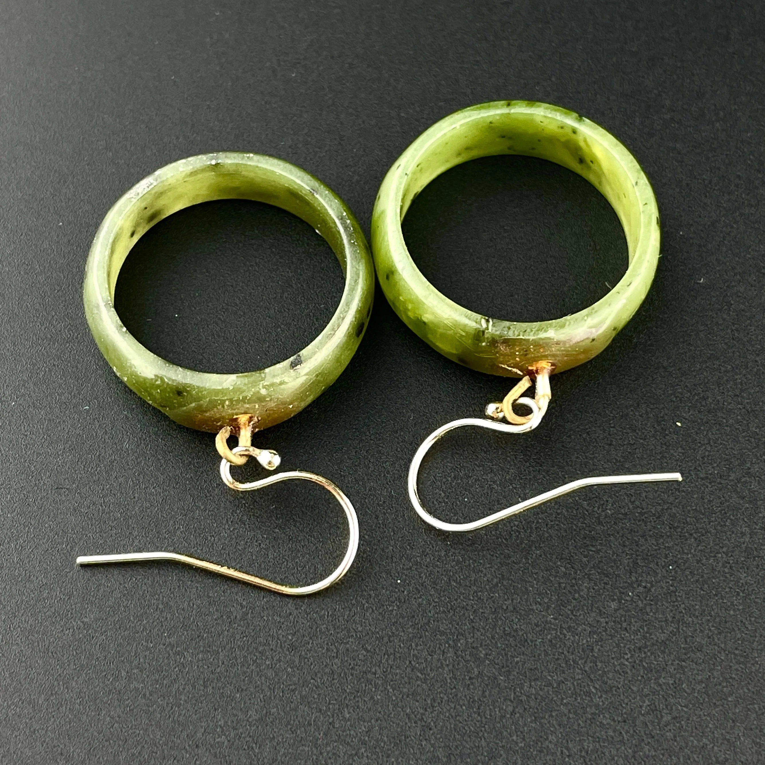 Vintage Jade Disk 14K Gold Hoop Earrings
