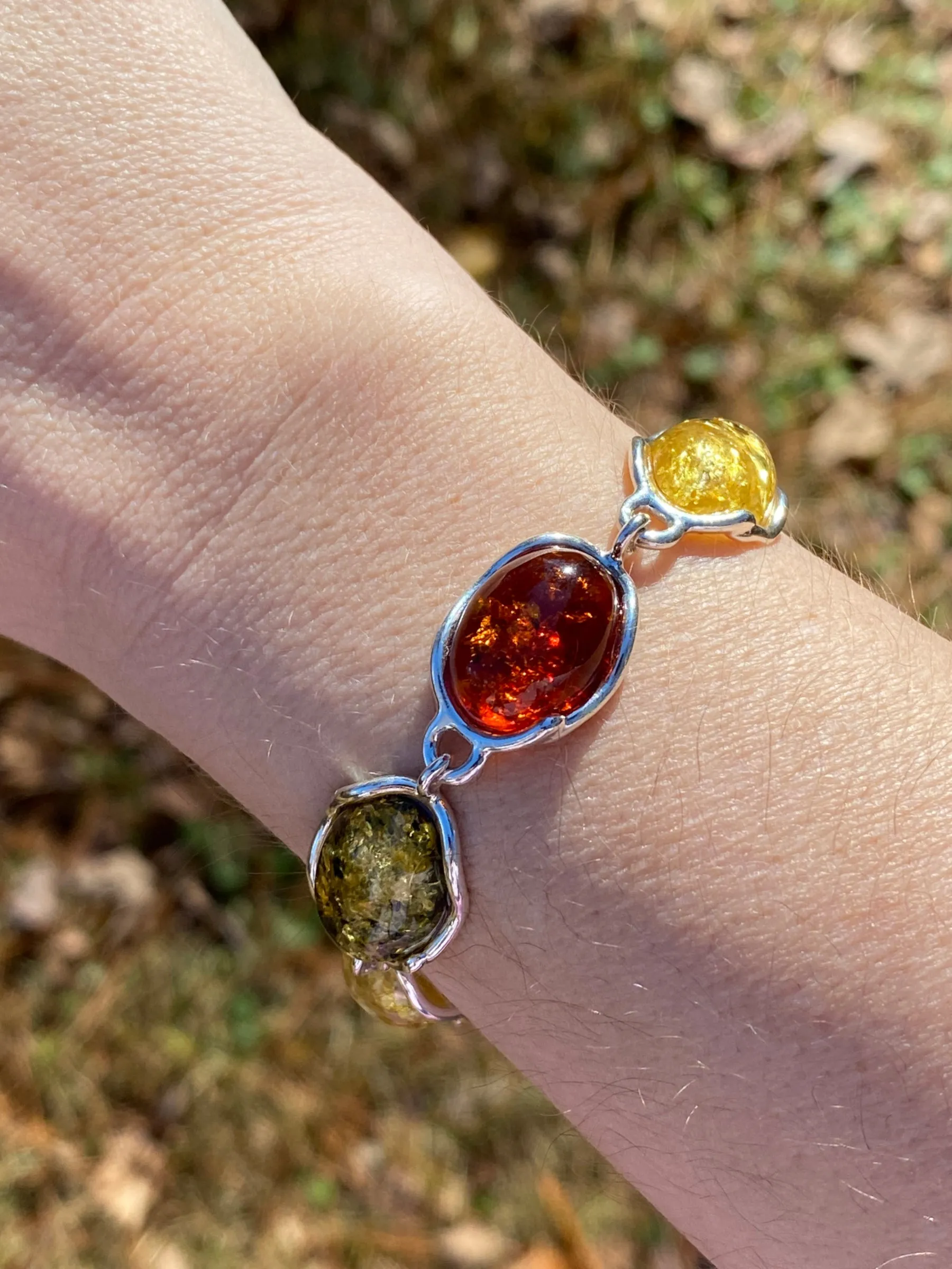Wavy Silver & Amber Bracelet