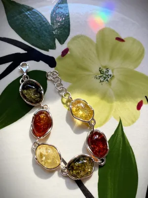 Wavy Silver & Amber Bracelet