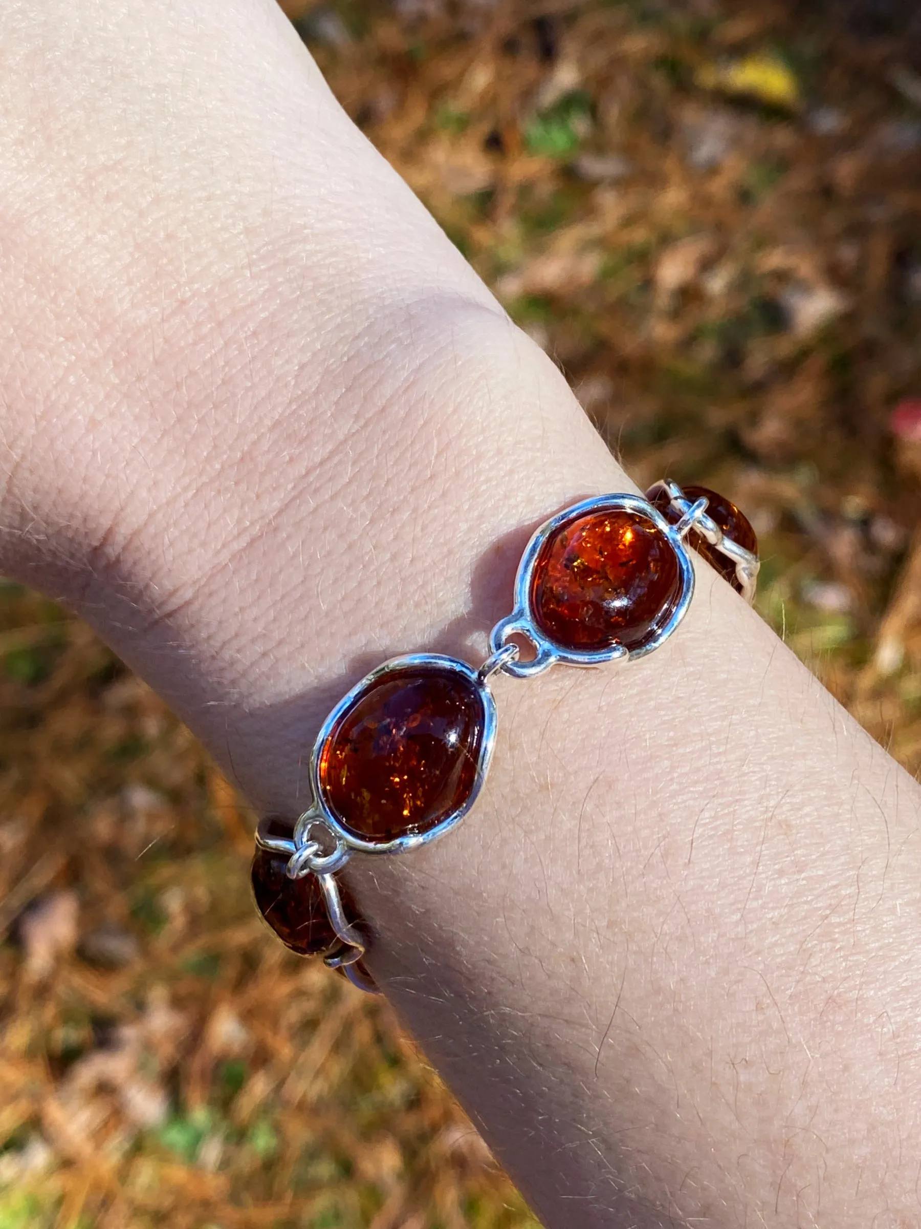 Wavy Silver & Amber Bracelet