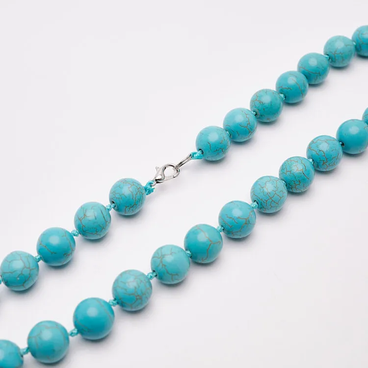 Women's 10mm Blue Turquoise Gemstone Necklace