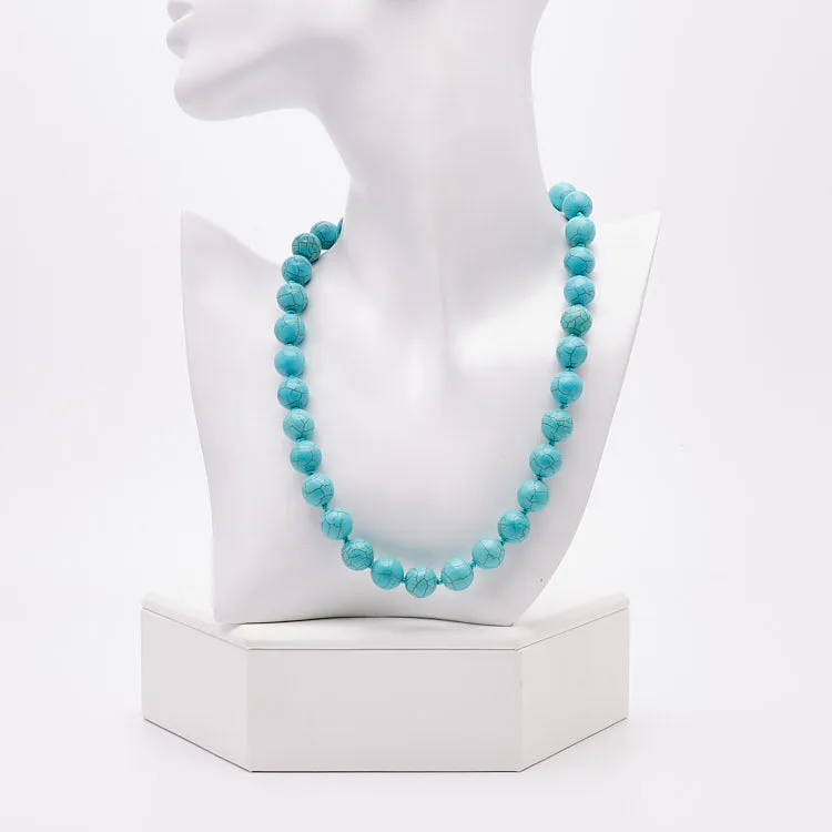 Women's 10mm Blue Turquoise Gemstone Necklace