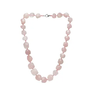 Women's Chunky Beaded Necklace - Natural Pink Rose Quartz Necklace