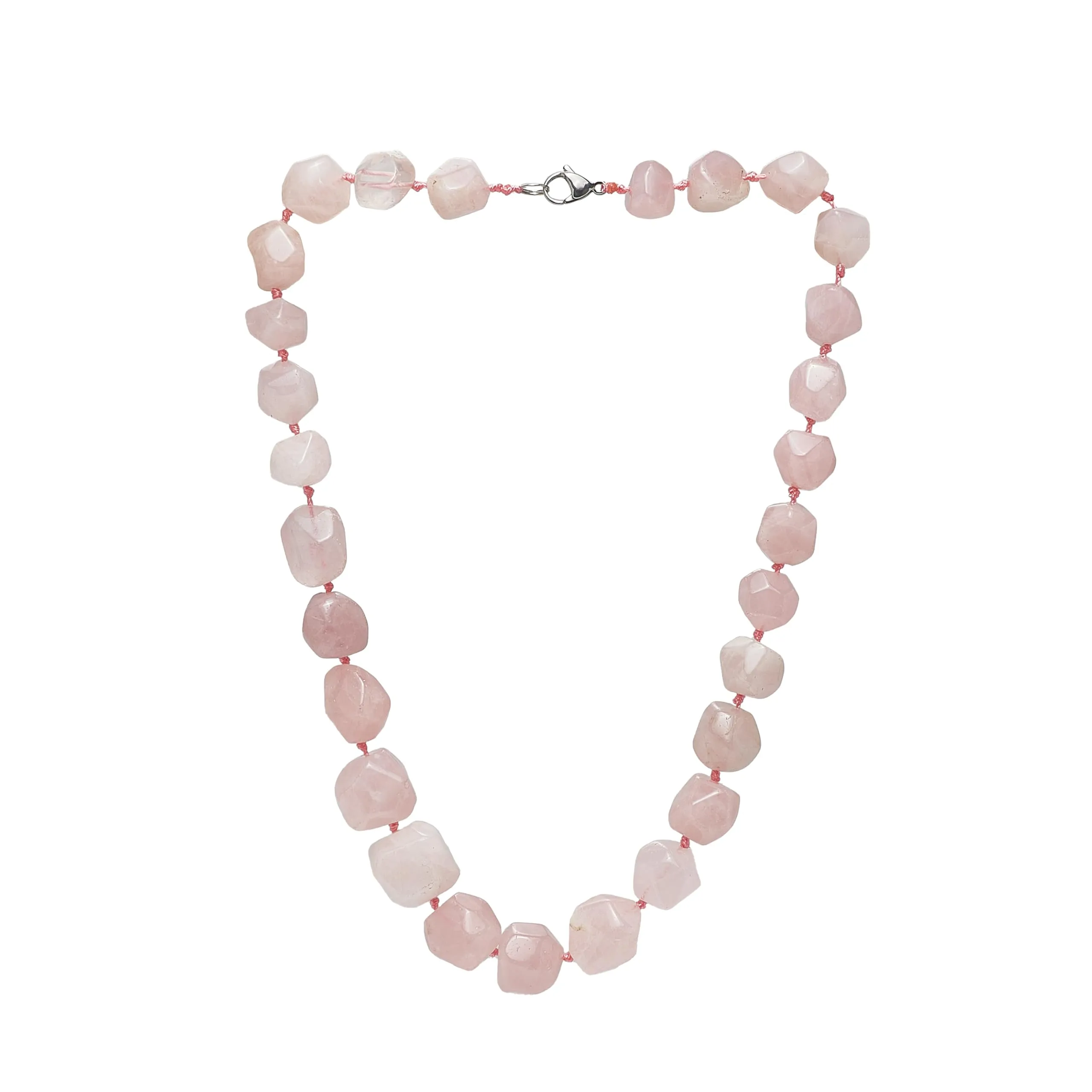 Women's Chunky Beaded Necklace - Natural Pink Rose Quartz Necklace
