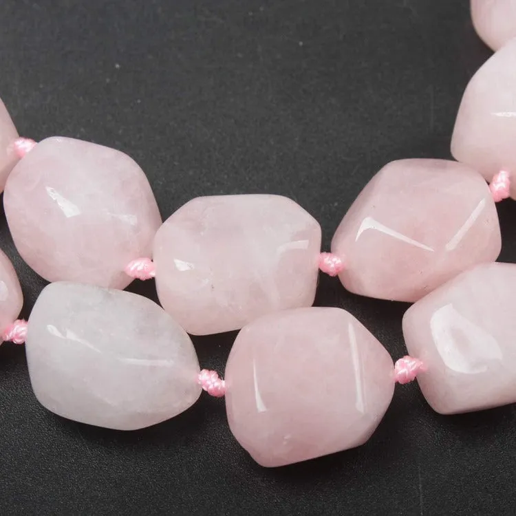Women's Chunky Beaded Necklace - Natural Pink Rose Quartz Necklace
