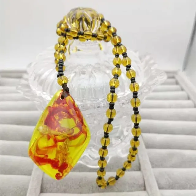 Yellow Brazilian Amber Plant Fossil Necklace Natural Stone Handmade Beaded Pendant Jewelry Gift